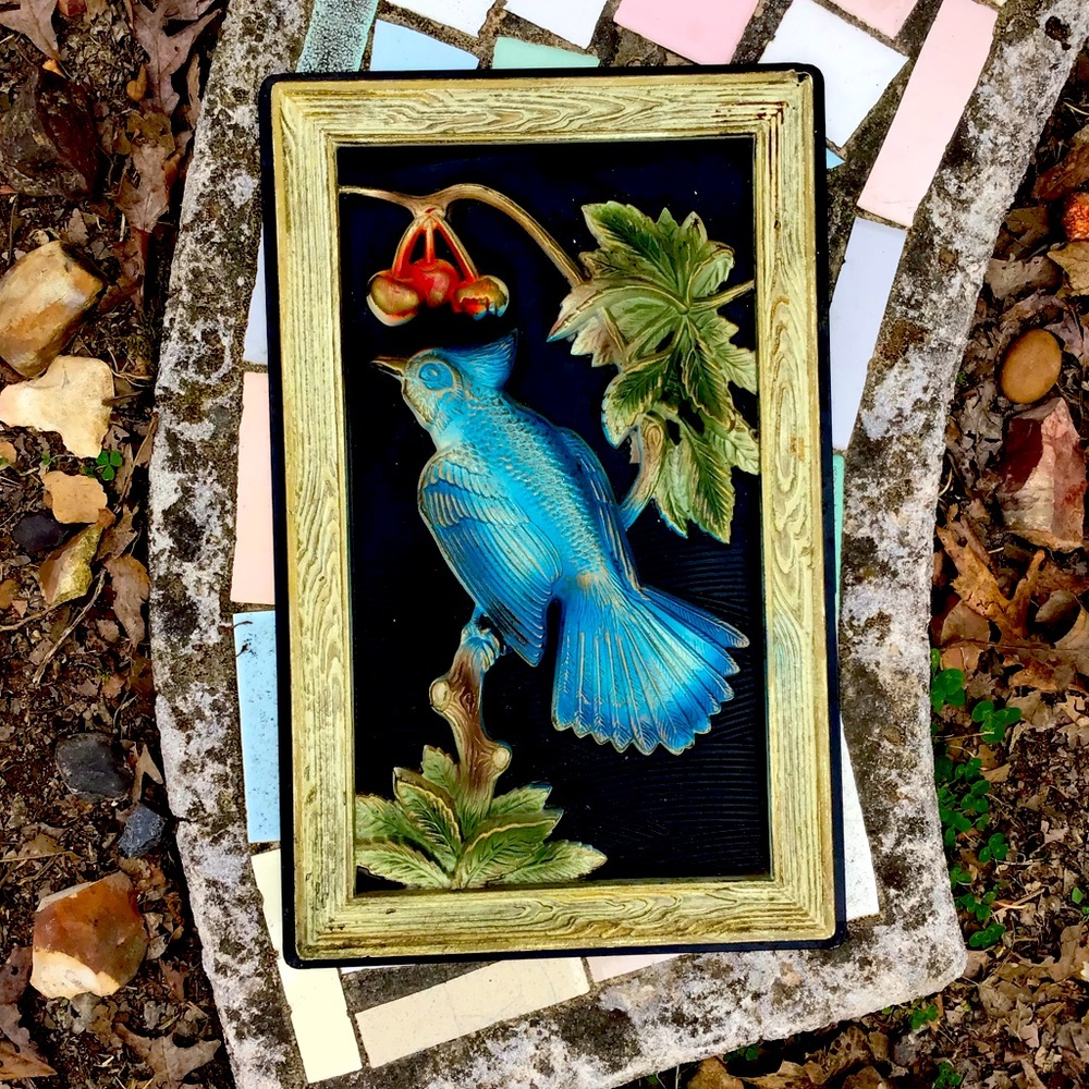 Vintage Bluebird Cherry Bird Wall Decor 3D Bohemian Retro Wall Art Bright Unique